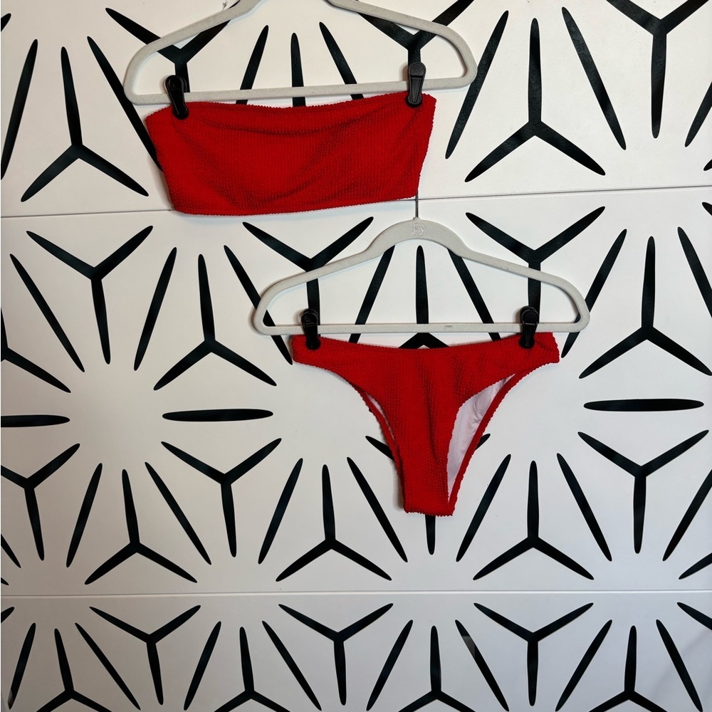 NWOT YIMISAN Ribbed Bandeau Two-Piece Bikini Red Size M - Picture 2 of 9